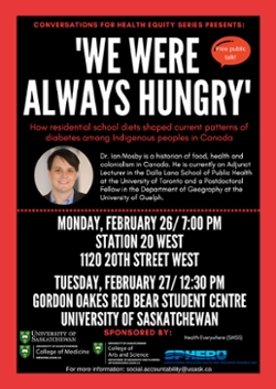 Dr. Ian Mosby will be speaking in Saskatoon on how residential school survivors are experiencing health issues as a result of nutrition experiments at the schools. Dr. Ian Mosby will be speaking in Saskatoon on how residential school survivors are experiencing health issues as a result of nutrition experiments at the schools.